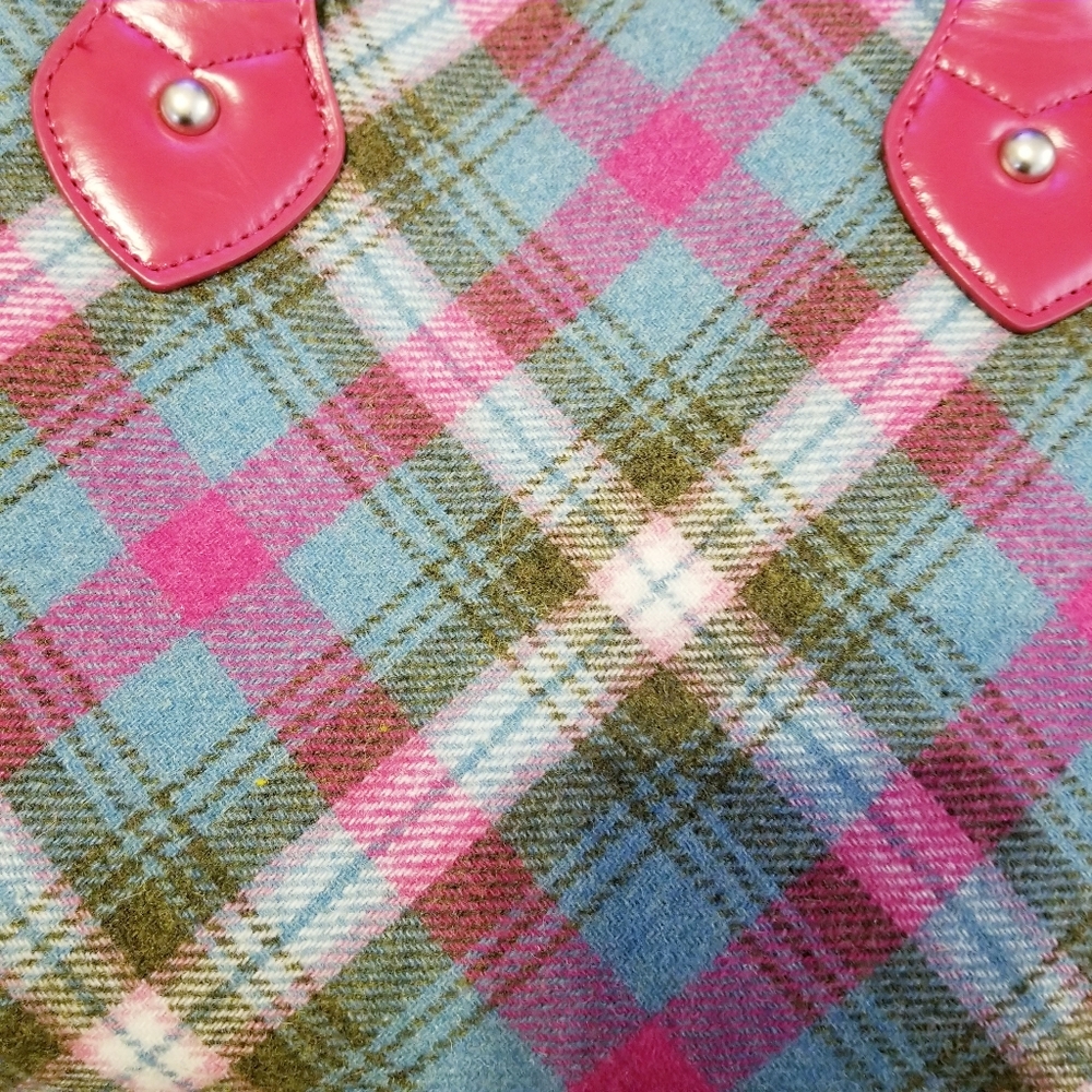 Plaid bag tote bag blue pink,zippers - Picture 3 of 6